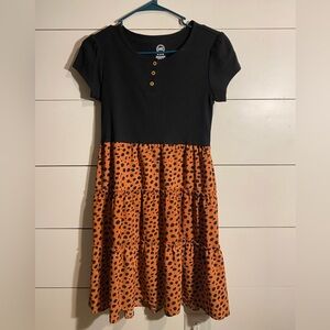 Kids Black and Orange Polka Dot Dress
